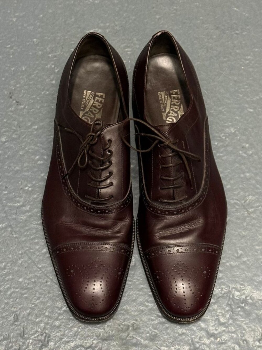 SALVATORE FERRAGAMO BROWN WINGTIP LEATHER SHOES LAVORAZIONE ORIGINALE